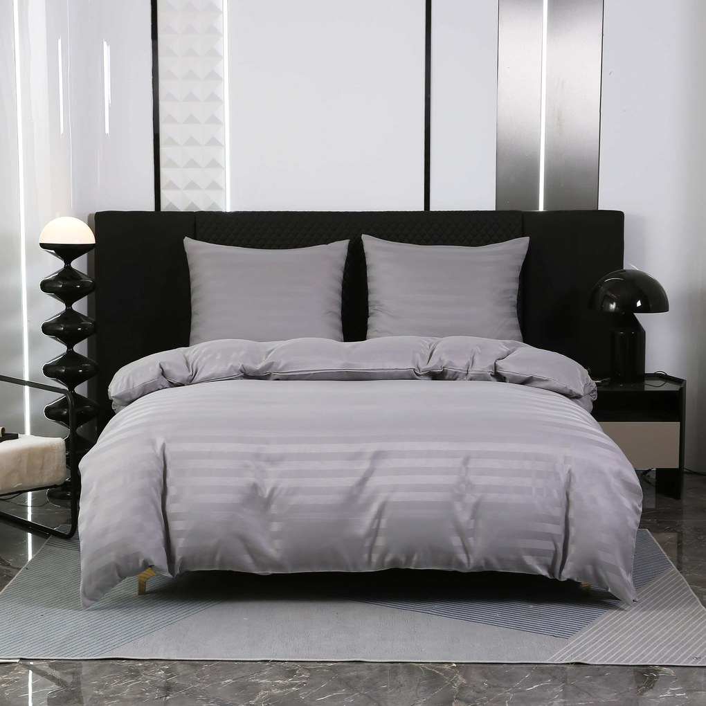 PrzytulneMieszkanie.pl PrzytulneMieszkanie.pl Hotelowa pościel z mikrowłókna JASMINE jasnoszara - pasek 2 cm, hotelowa kieszeń Rozmiar pościeli: 2 szt 70 x 90 cm | 200 x 220 cm