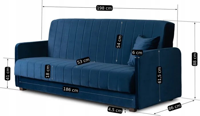 Sofa z Funkcją Spania PORTO Wersalka Rozkładana Dwuosobowa Granatowa Nowoczesna do Salonu