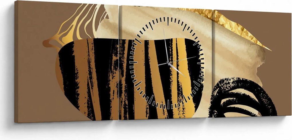 Obraz - Abstrakcja złotobrązowy N⁰2 (z zegarem) (90x30 cm)