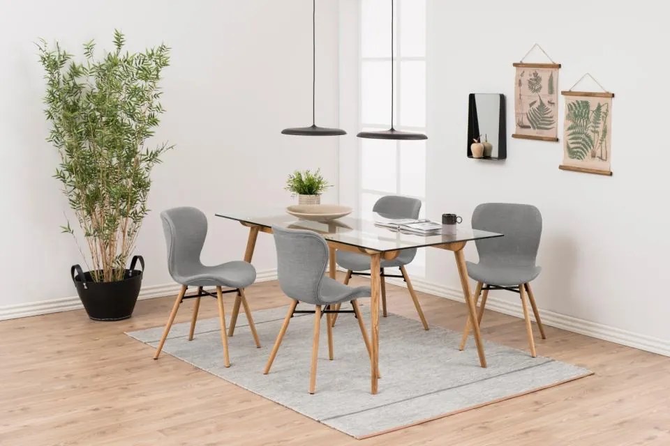 Tapicerowane krzesło do jadalni na dębowych nogach Batilda light grey