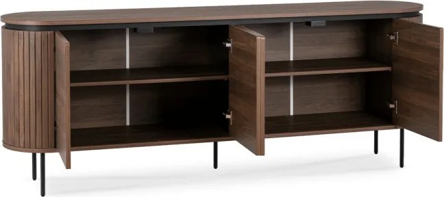 Komoda do Salonu BECK 200 cm Orzech Czterodrzwiowa Ryflowana Nowoczesna