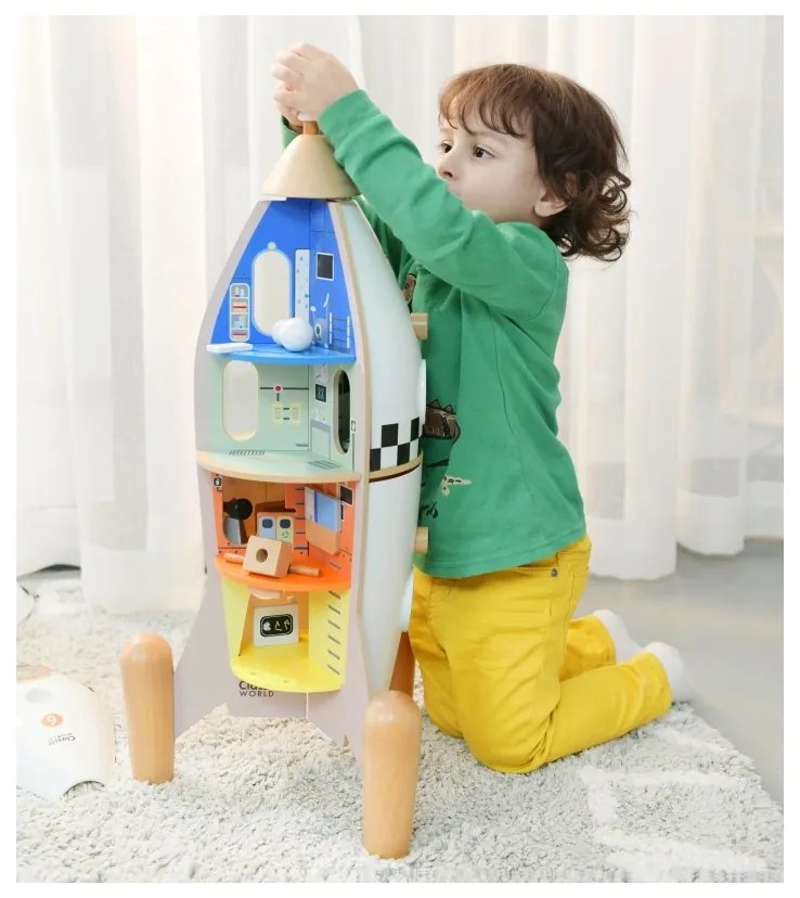 Classic world drewniana rakieta domek dla dzieci + figurki akc.