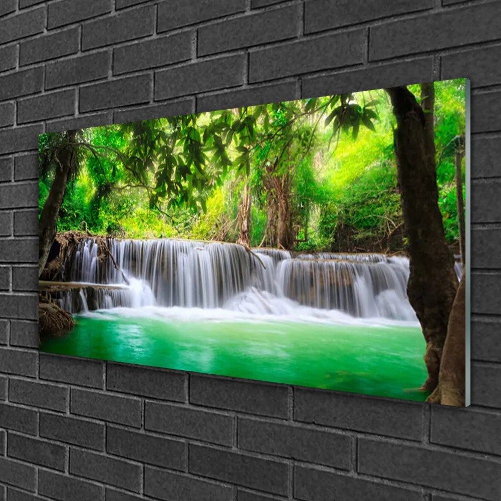 Obraz Akrylowy Wodospad Jezioro Las Natura