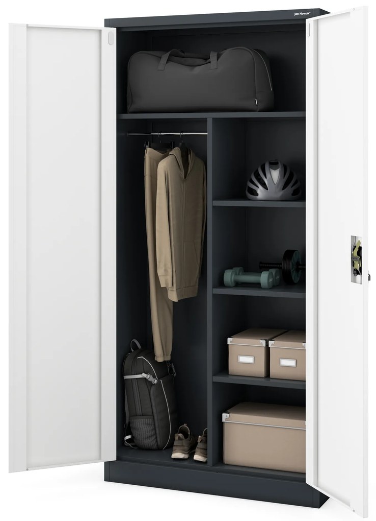 Szafa gospodarcza zamykana DAWID 900 x 1850 x 450 mm, antracytowo-biała