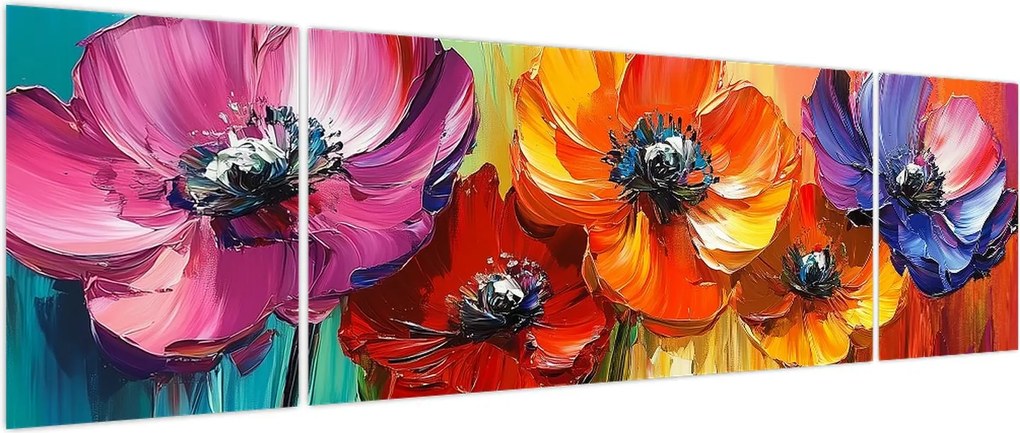 Obraz - Pięć kolorowych kwiatów (170x50 cm)