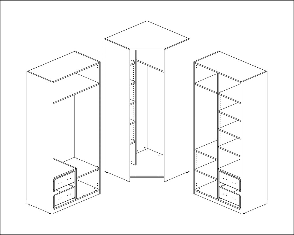 Szafa narożna z półkami i wieszakami na ubrania 189 x 214 cm – Orzech Okapi