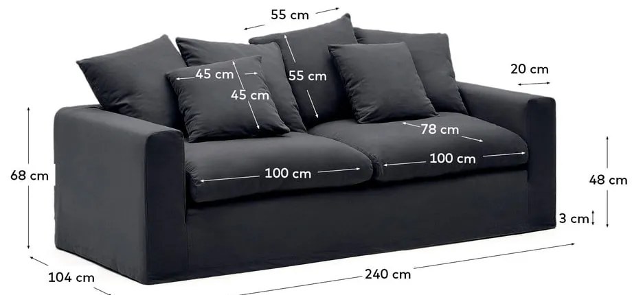 Antracytowa lniana sofa 240 cm Nora – Kave Home