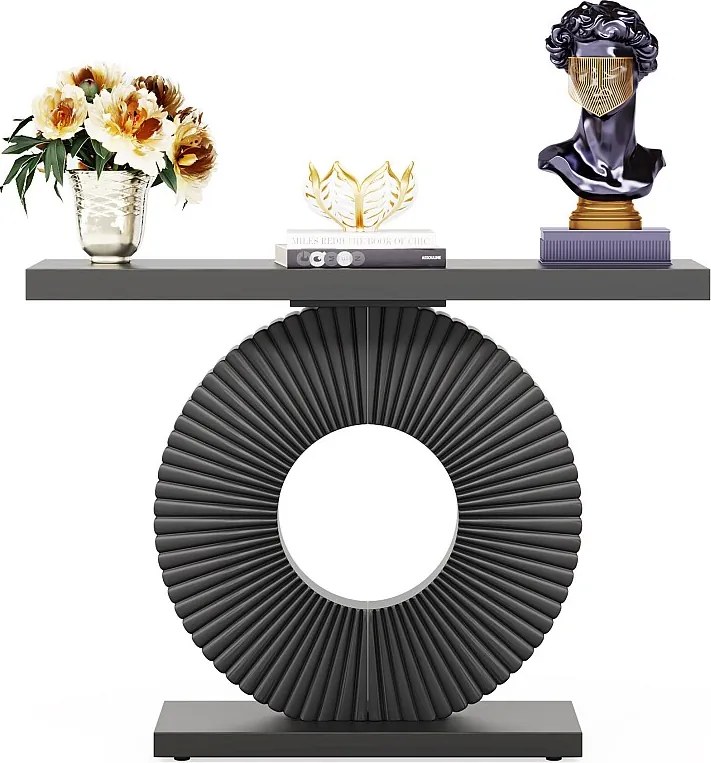 Nowoczesny stolik konsolowy z geometryczną podstawą, stolik wejściowy z drewna 100 cm