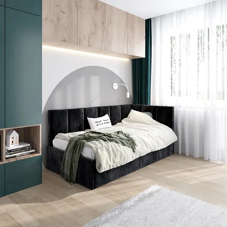 Czarny tapczan młodzieżowy 80x200 - czarny T1-C14