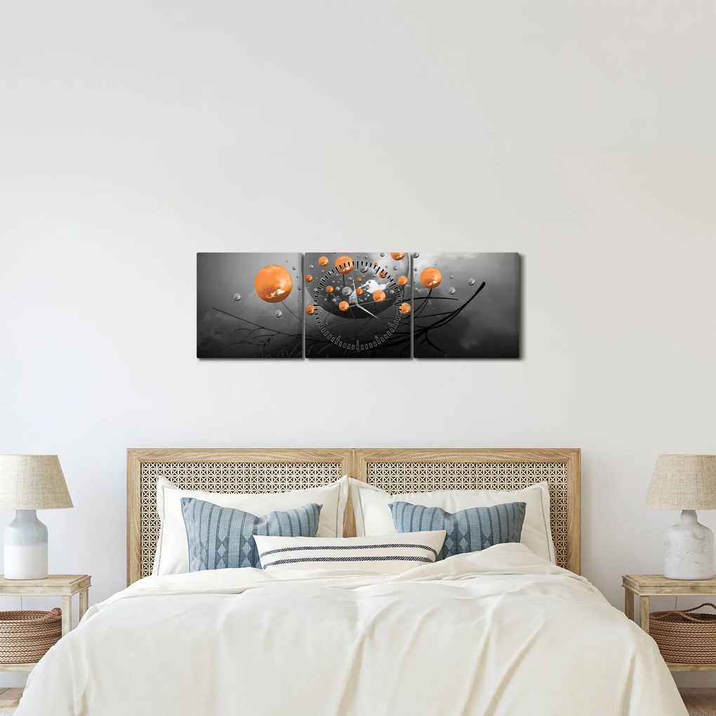 Obraz pomarańczowych kul (z zegarem) (90x30 cm)