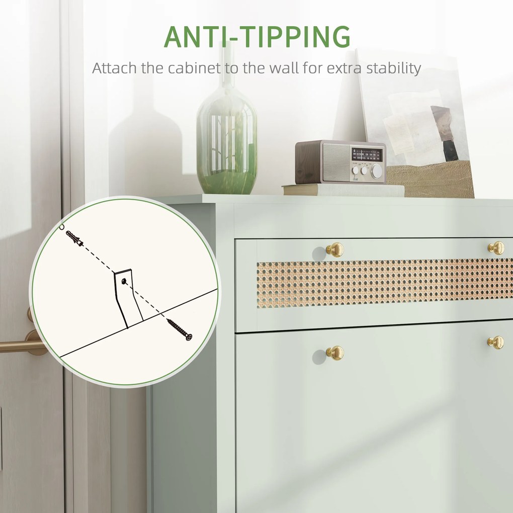 HOMCOM Szafka na 12 par butów z 1 wysuwaną szufladą, 2 klapowanymi szufladami, Komoda na buty, 88 x 30 x 120 cm, Zielony