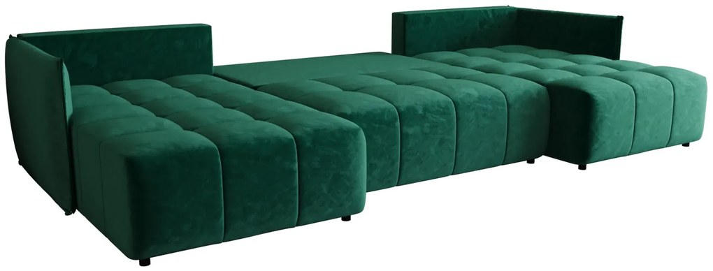 Welurowa zielona sofa rozkładana z pojemnikiem na pościel - Szafir