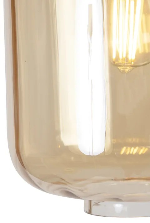 Designerska lampa wisząca czarna z bursztynowym szkłem 3-światłowa 226 cm - QaraDesignerski Oswietlenie wewnetrzne