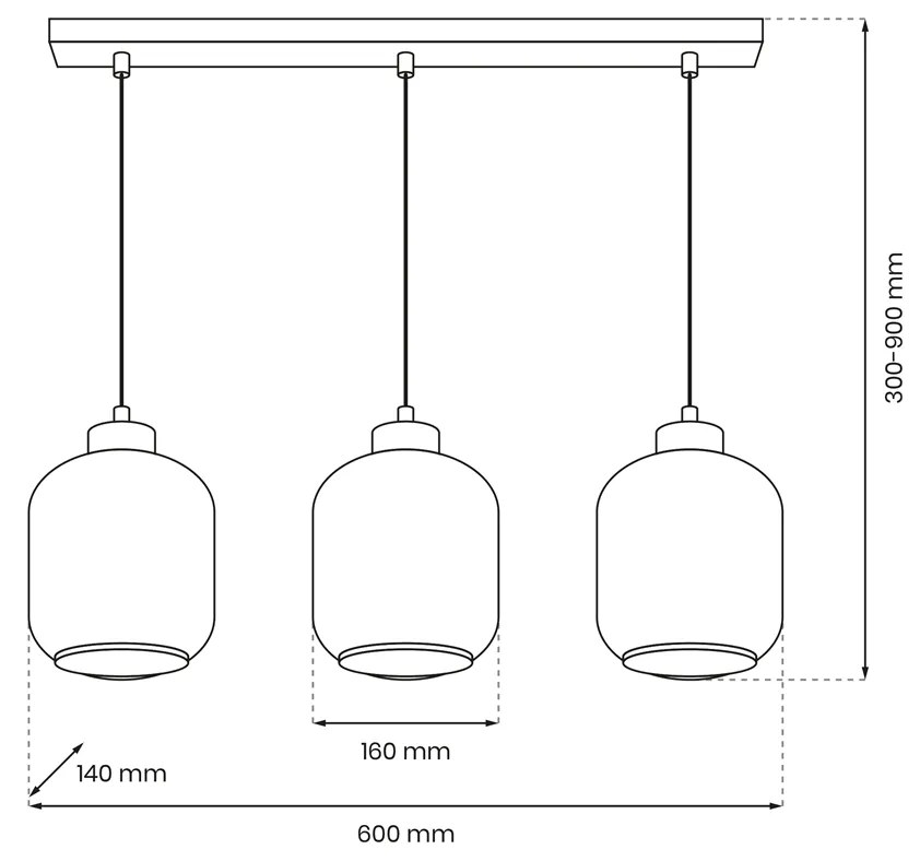 Lampa wisząca SOMBRA SMOKED 3xE27, potrójna, 3 klosze, na listwie