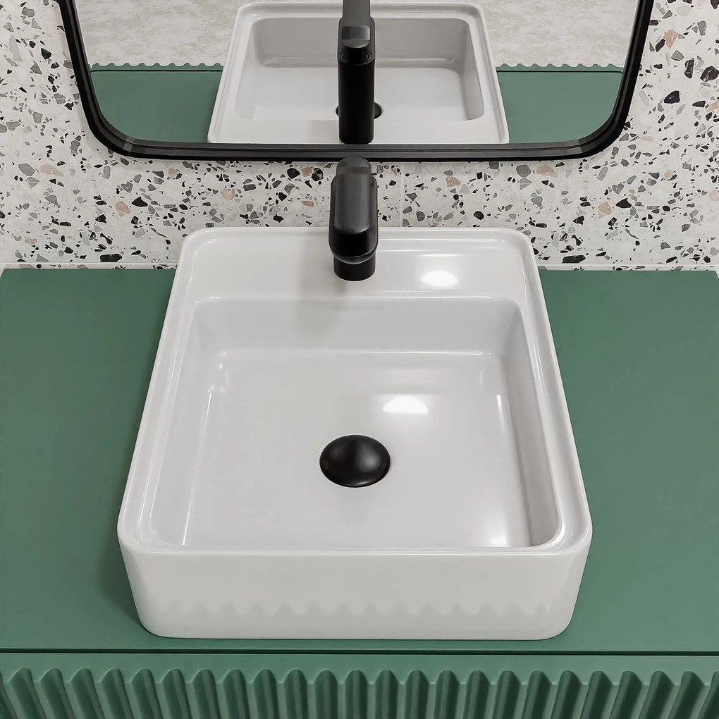 Umywalka nablatowa prostokątna biała z otworem z półką na mydło 40 x 50 cm MERA