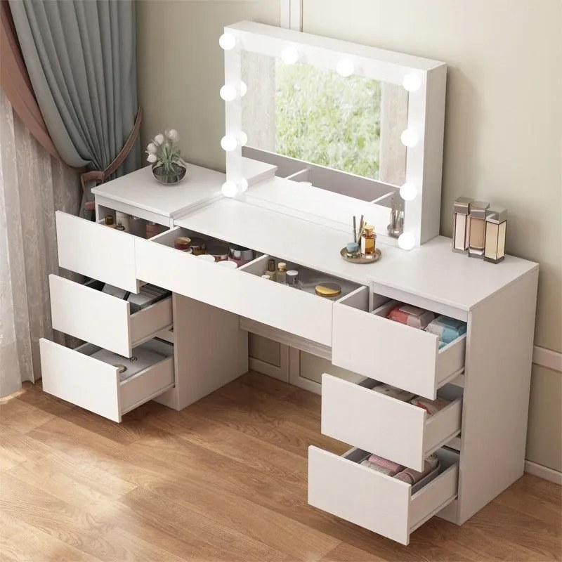 Toaletka z lustrem z szufladami biała do makijażu glamour nowoczesna loft