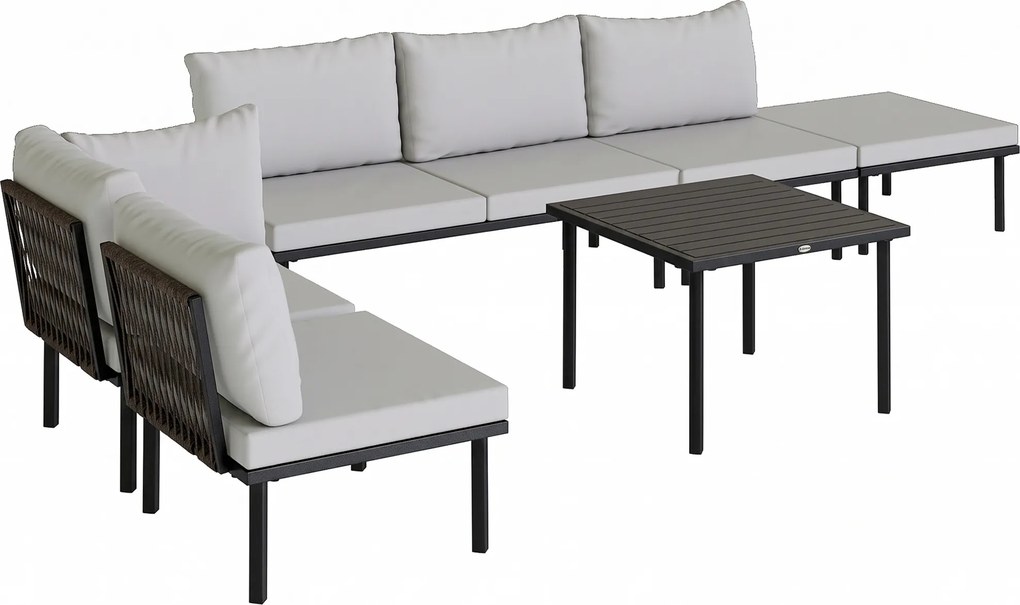 Outsunny Zestaw Mebli Ogrodowych 5-6 Osób Sofa Dwuosobowa, Krzesła, Narożnik, Stolik, Podnóżek | Aosom PL