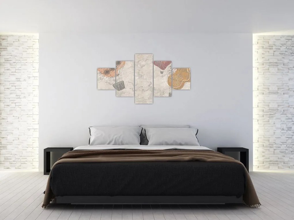 Obraz - Balony nad miastem, ciepłe odcienie (125x70 cm)