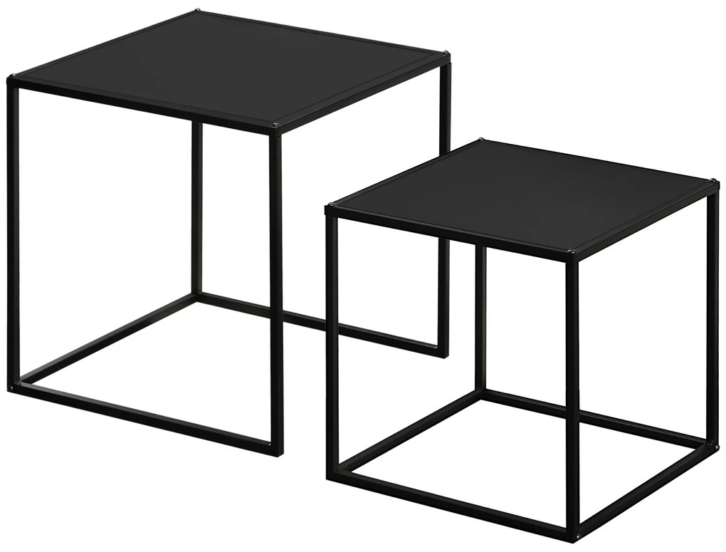 HOMCOM Zestaw 2 Stolików Kawowych Narożnych Nowoczesny Design Stalowa Rama Czarny 40x40x40cm | Aosom PL