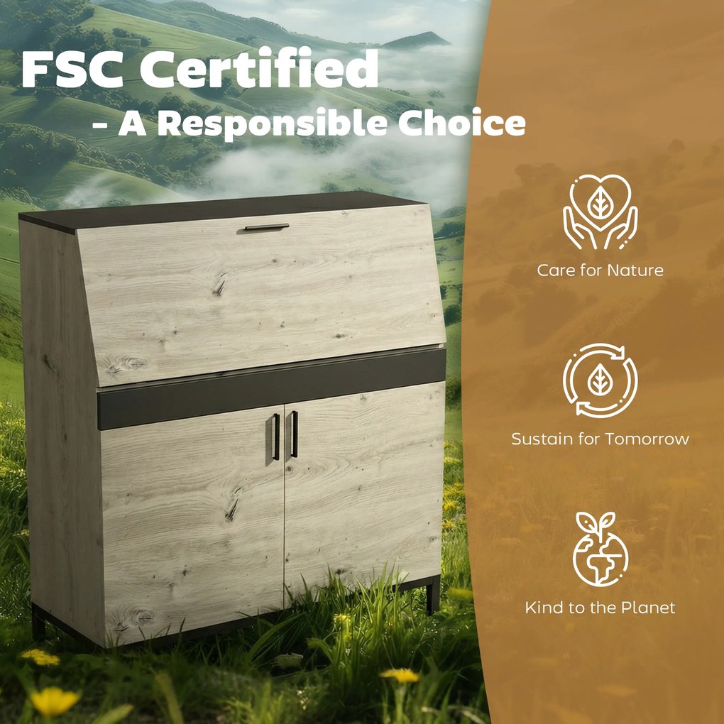 HOMCOM Industrialny Sekretarzyk z Półkami i Metalową Ramą 100 cm Naturalne Drewno + Czarny | Aosom PL