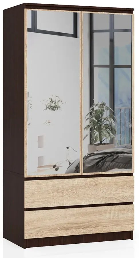 Szafa z lustrem w stylu klasycznym wenge + dąb sonoma K0-E25