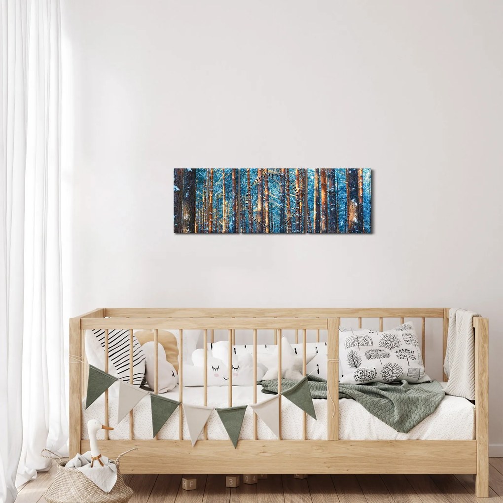 Obraz - Zimowy las (z zegarem) (90x30 cm)