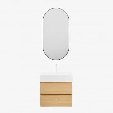 Zestaw Mebli Łazienkowych Z Drewna I Forniru Jesionowego Z Wbudowaną Umywalką Ona Naturalna & Owalna Osłona Led I - Sklum