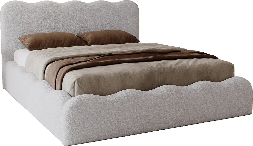 Emporius Wave łóżko 140x200 cm - łóżko z pojemnikiem, łóżko tapicerowane 140x200 do sypialni - tkanina boucle, jasny szary (Anthology 15)