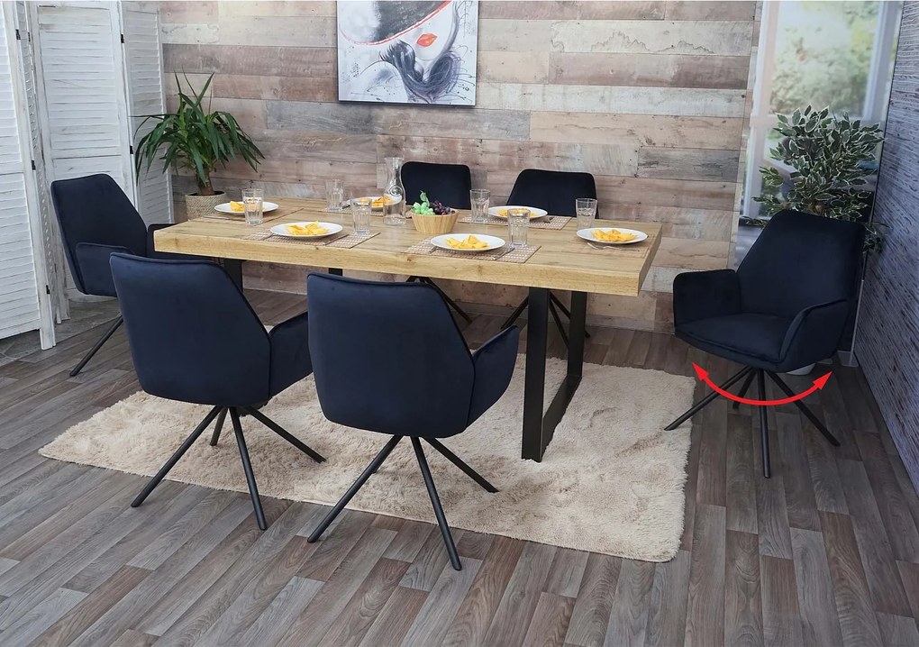 Krzesło do jadalni MCW-G67 (zestaw 6 sztuk),  antracytowo-niebieski, czarne nogi