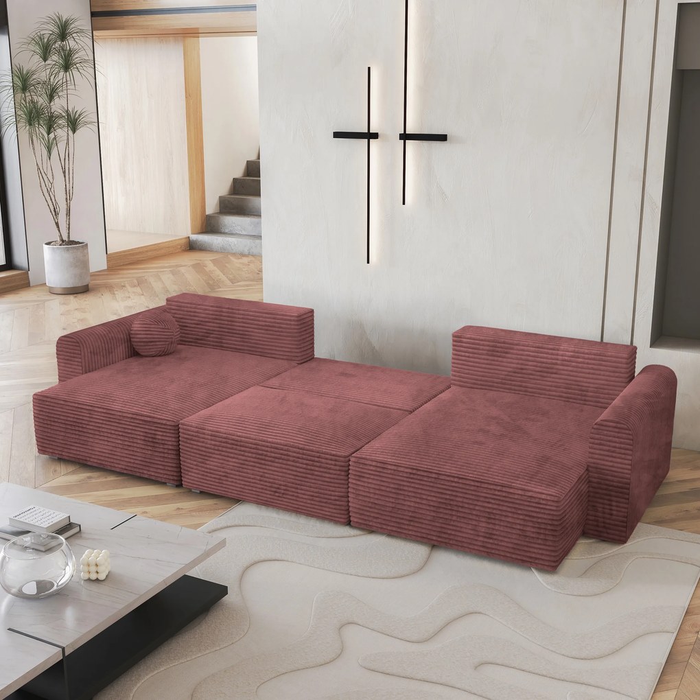 Masseno Narożnik FENTO z funkcją spania i pojemnikiem na pościel Narozniki U, Rozkładana sofa - Pudrowy róż, TILIA 62