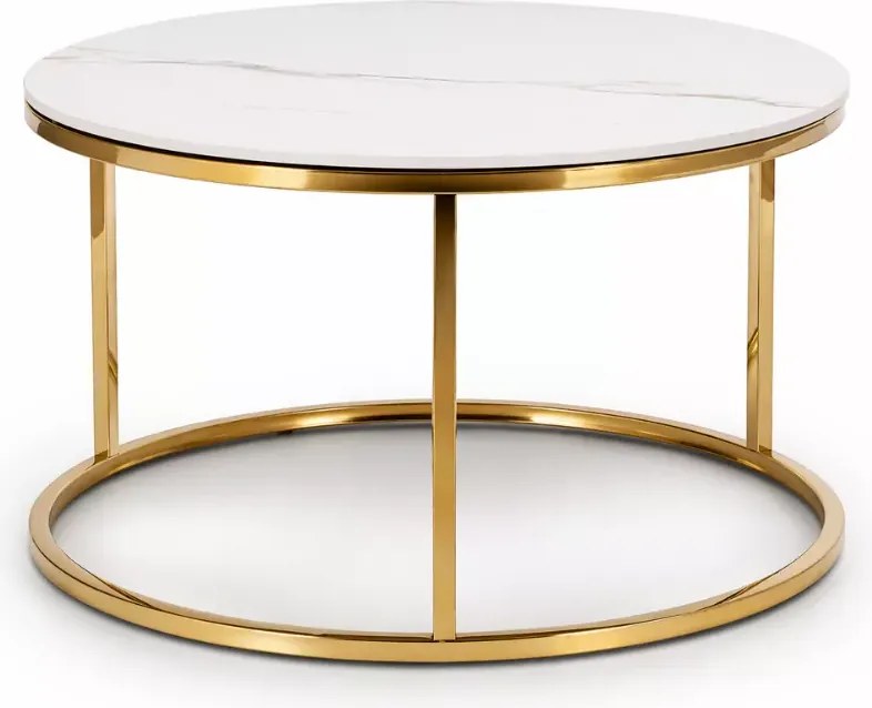 Stolik kawowy Balio okrągły 80cm biały marmur złoty glamour