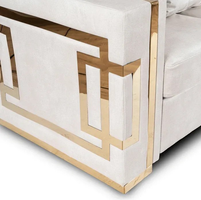 Sofa PALLAZO 2S Dwuosobowa Kremowo/Złota Welurowa Glamour