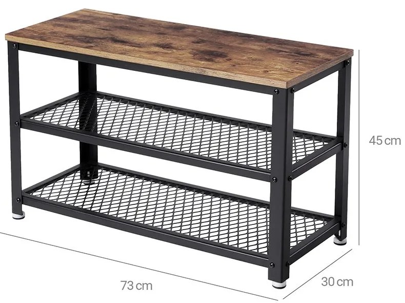 Ławka do przedpokoju z miejscem na buty INDY, 73x30x45cm, brązowa/czarna Vasagle