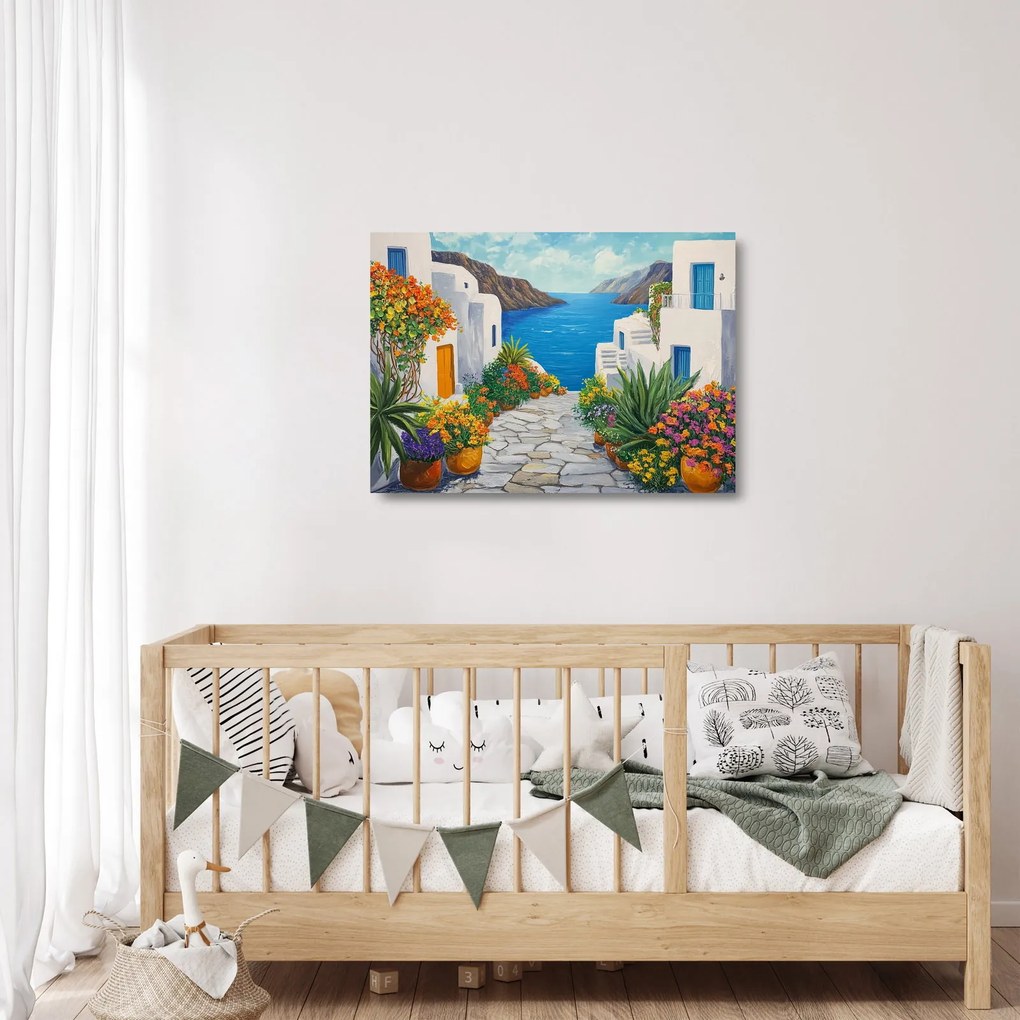 Obraz na szkle - Grecka uliczka (70x50 cm)