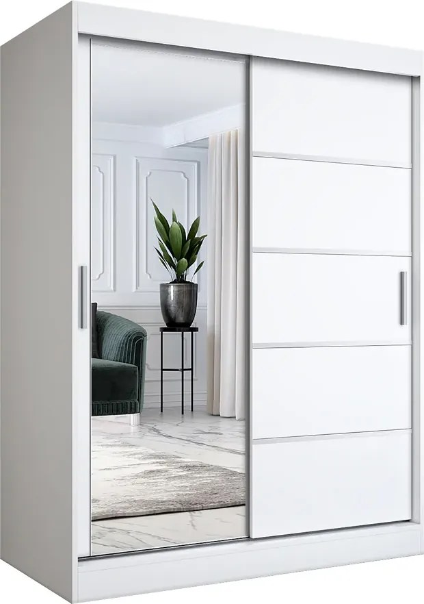 Biała Szafa Przesuwna Z Lustrem 150 Cm B7-M04