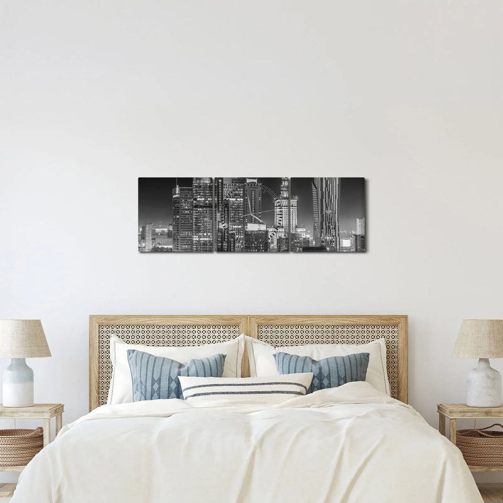 Obraz - Czarny i biały Nowy Jork (z zegarem) (90x30 cm)