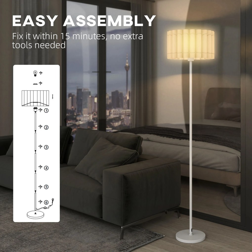 HOMCOM Lampa Podłogowa w Stylu Retro, Lampa Plastikowa, Włącznik Nożny, Stelaż Metalowy, Biała