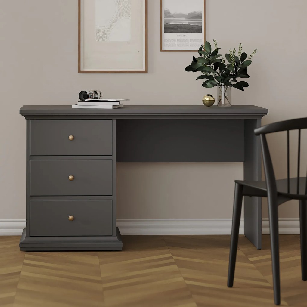 Biurko komputerowe Paris z 3 szufladami, kolor szary
