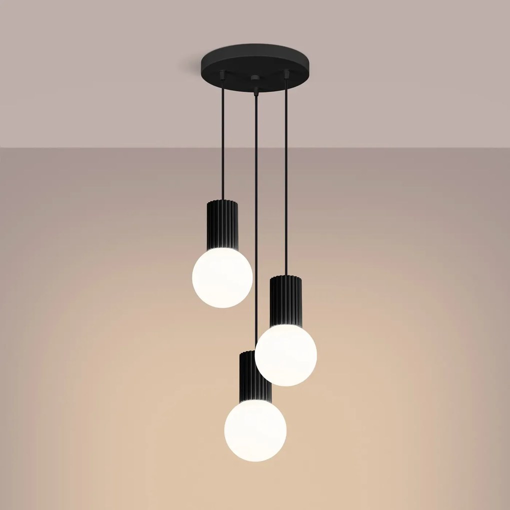 Lampa wisząca HALO 3P czarna ryflowana SOLLUX  LIGHTING