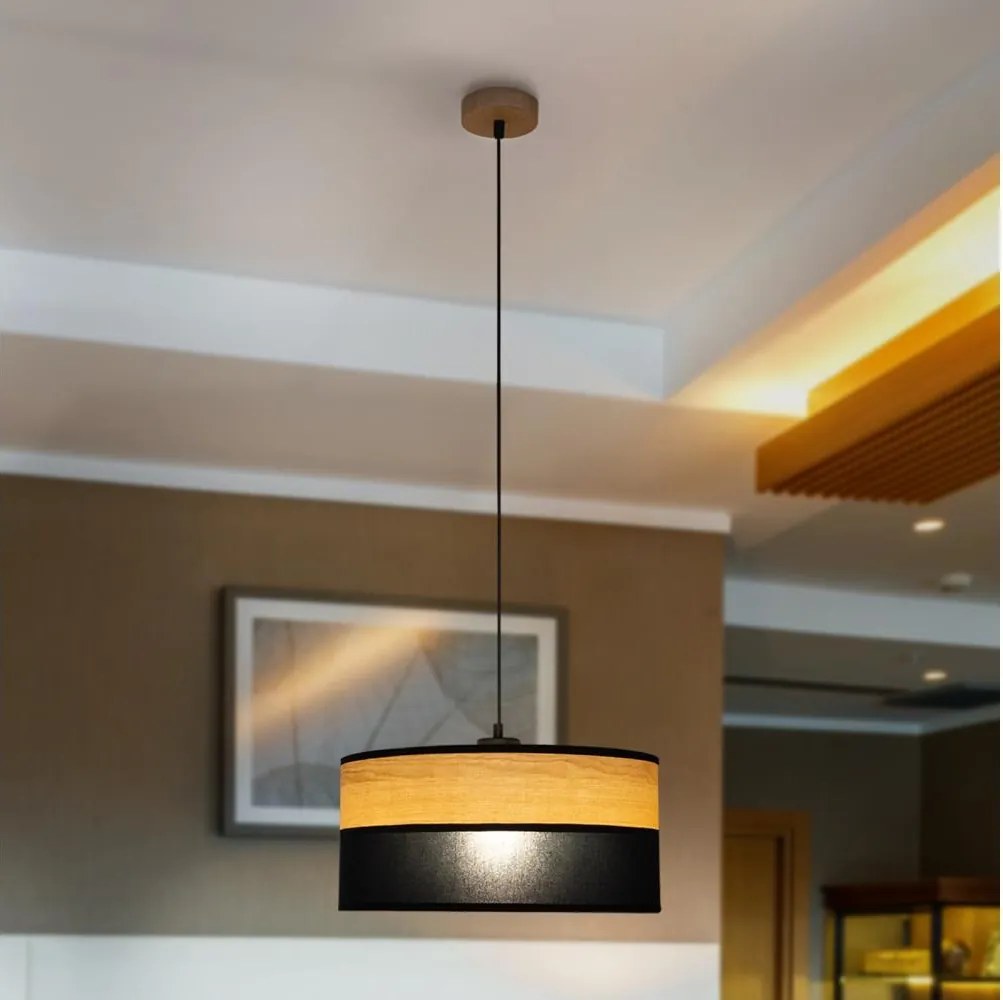 Lampa wisząca na lince ALBA 1xE27/15W/230V śr. 40 cm czarna/brązowa