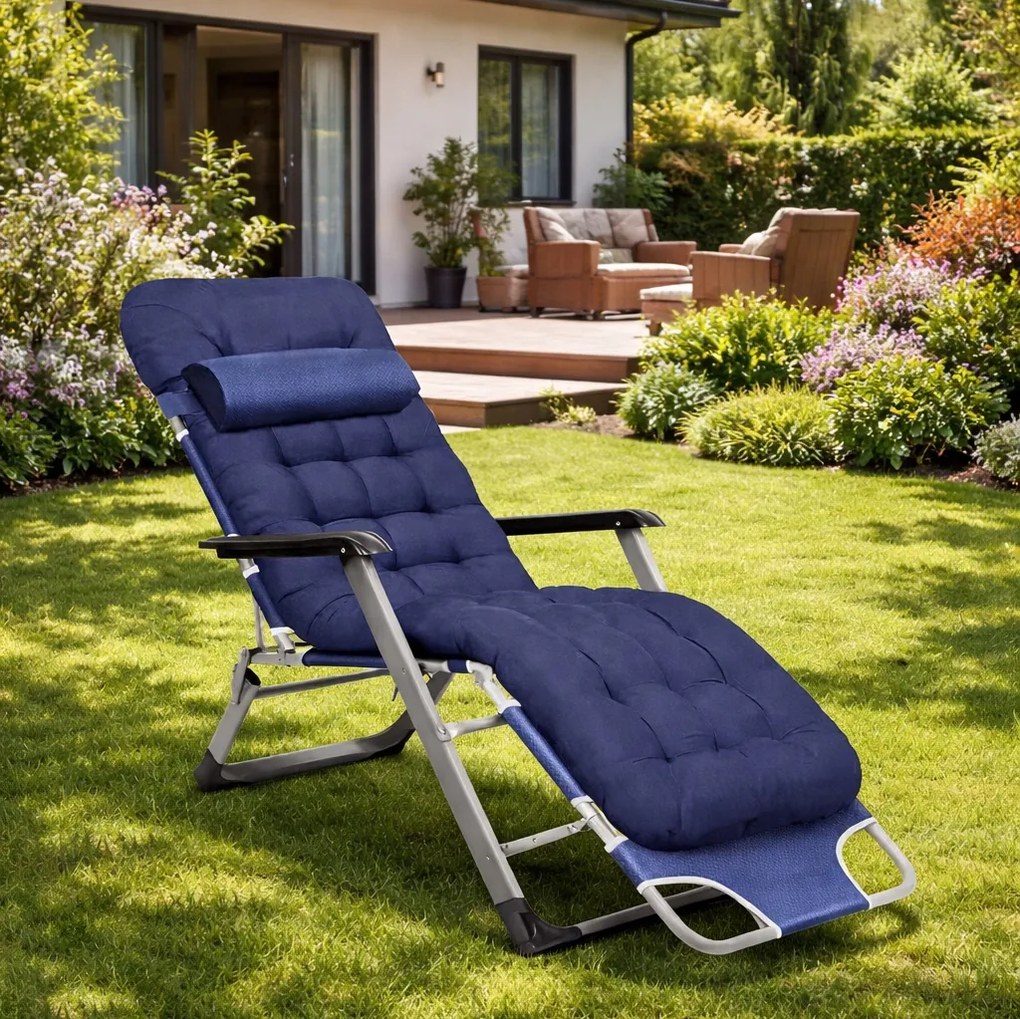 Leżak ogrodowy rozkładany Tossa DC01-GR-BU, poduszka niebieska, stelaż szary