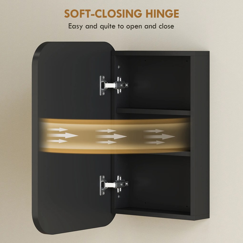 HOMCOM Szafka łazienkowa z lustrem, wisząca szafka z regulowaną półką, 40 x 10 x 60 cm, czarna | Aosom PL