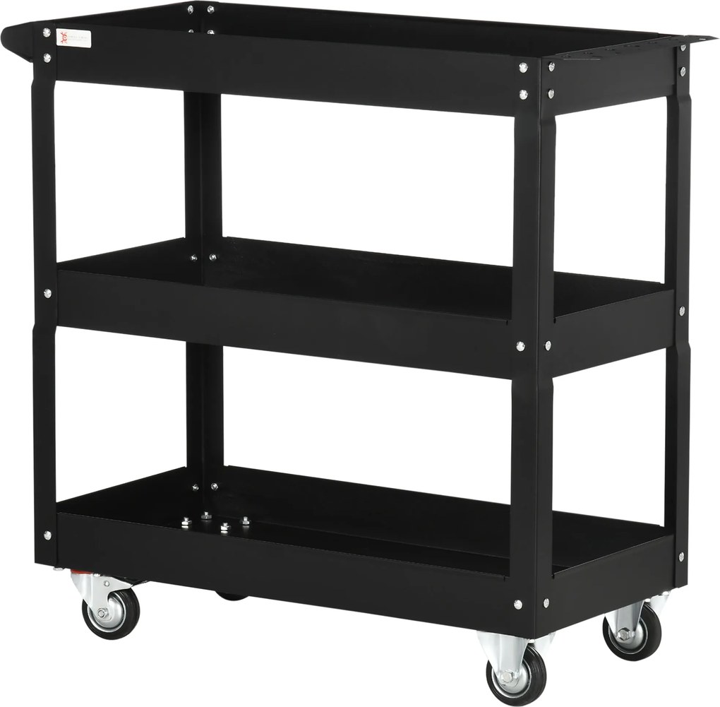 DURHAND Wózek narzędziowy na 3 poziomy, 4 koła, stal, 83Szer x 35,3Gł x 76Wys cm, Czarny
