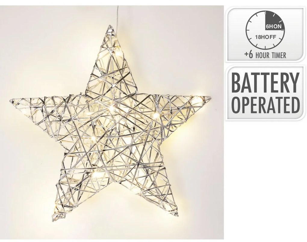 Świąteczna gwiazda świecąca Silver, 30 x 30 cm, 20 mikro LED, na baterie
