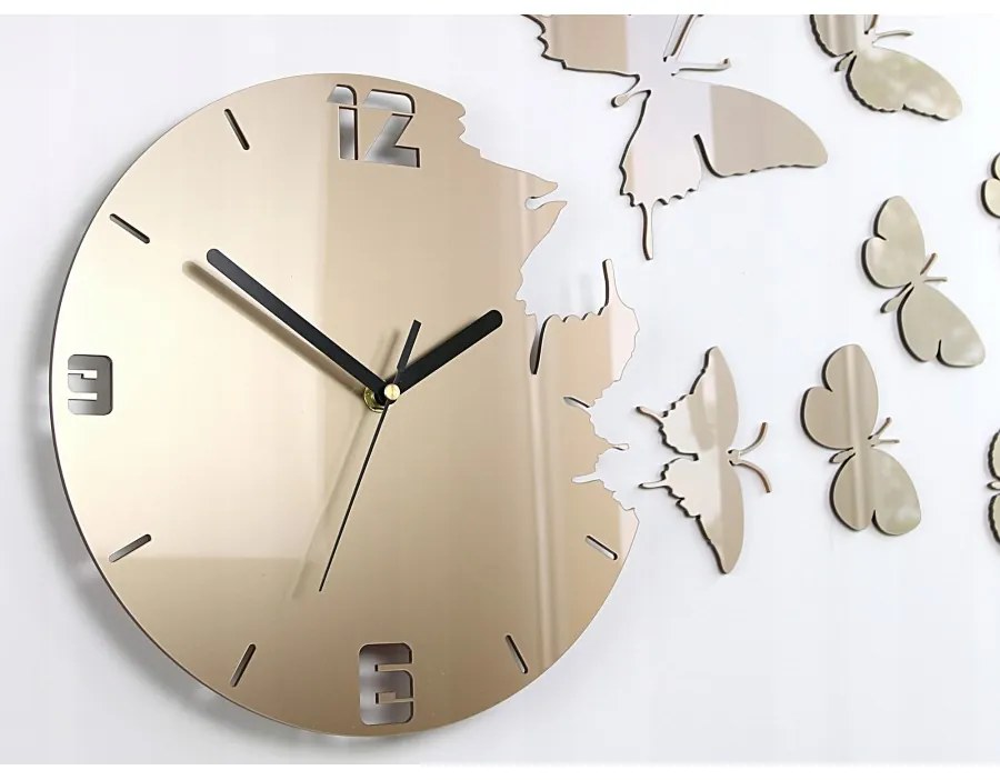 Zegar ścienny nowoczesny cichy do salonu lub sypialni akrylowy z motylami