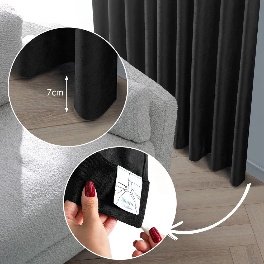 Czarna aksamitna zasłona częściowo zaciemniająca (dimout) 200x300 cm Velto – Filumi