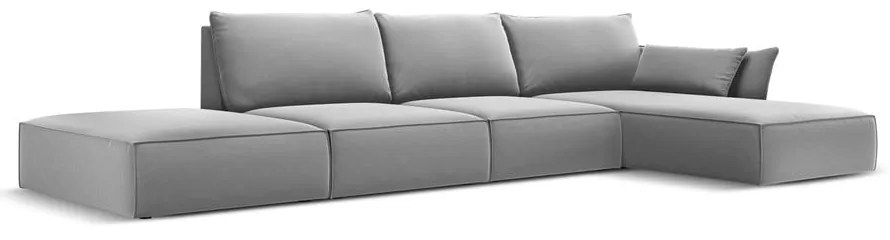Jasnoszary aksamitny narożnik (prawostronny/z szezlongiem) Vanda – Mazzini Sofas
