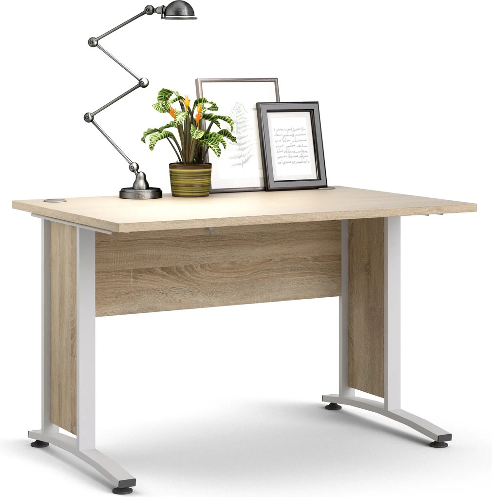 Biurko proste Prima dąb sonoma 120 białe nogi