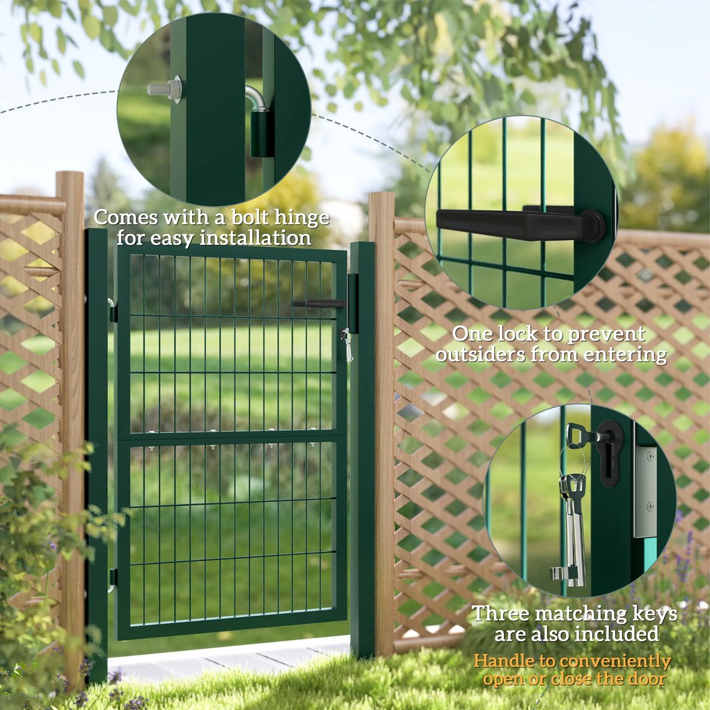 Outsunny Bramka Ogrodowa z Stali z Uchwytem, Zamykana na 3 Klucze 97x170cm Zielona