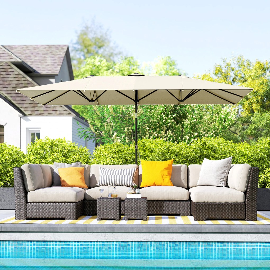 Outsunny Parasol Ogrodowy 150x295cm Podwójny Daszek Regulacja Kremowy | Aosom PL